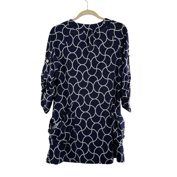 Saint Tropez West Navy & White Geometric Print Tunic Top S Nautical Swim Cover - Picture 2 of 11